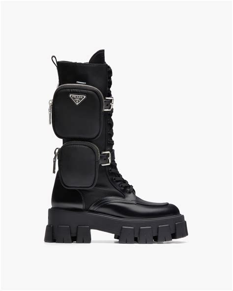 prada brushed rois leather and nylon monolith boots